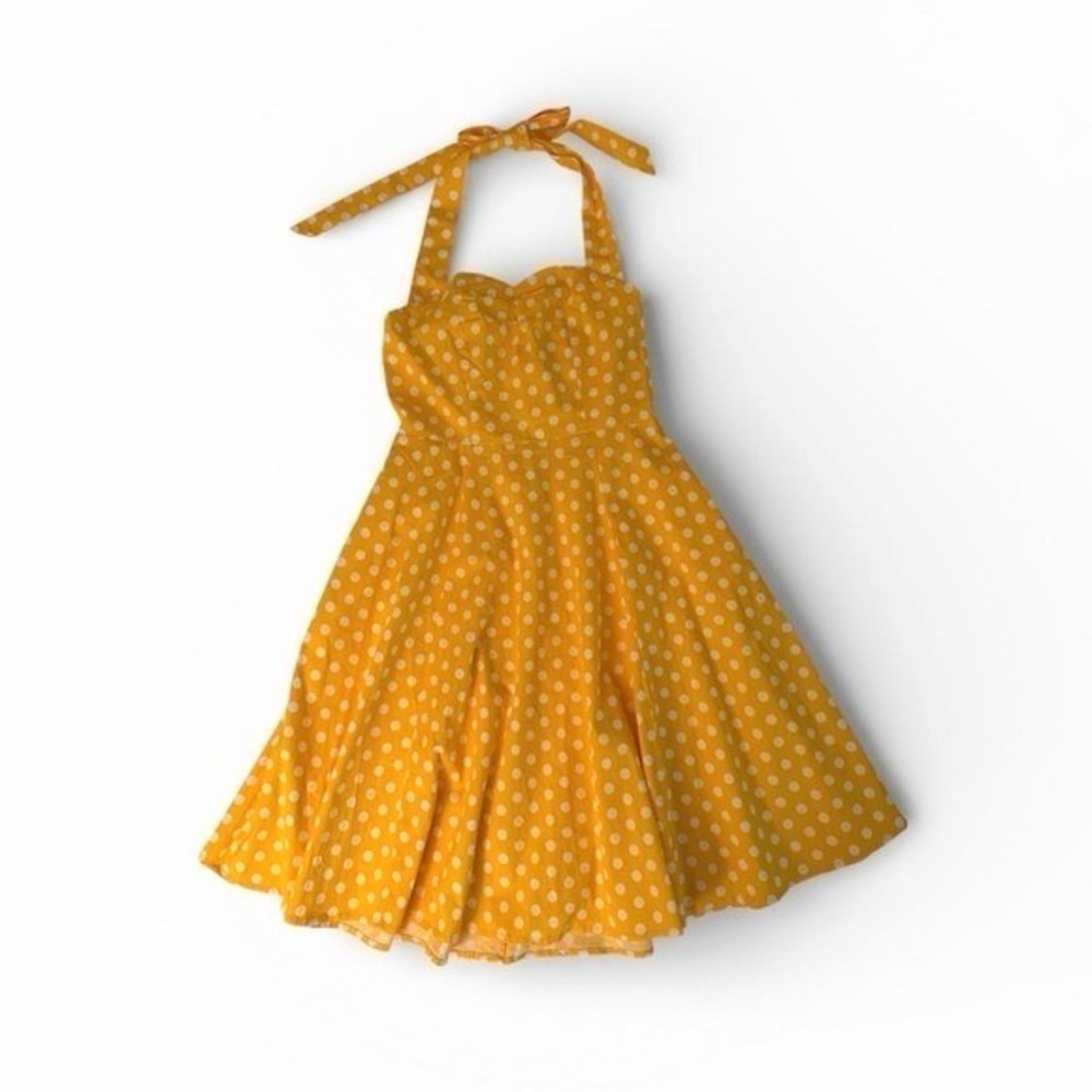 NWT Feldie Women's Halter Mini Dress Large Yellow Polka-Dot Retro Summer